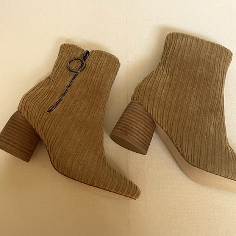 Yellow Corduroy Heel Boots